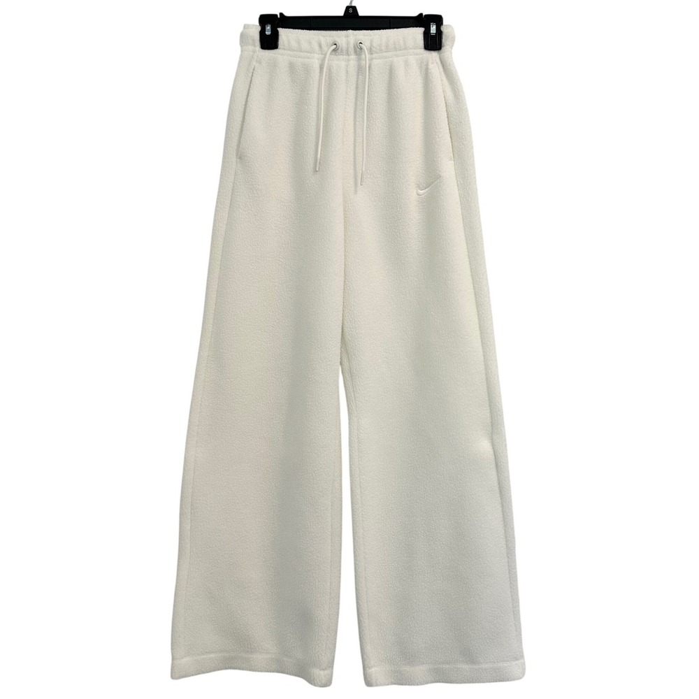 Nike Women's Sail White Cream Plush Fleece Wide Leg Sweatpants Size Small Cozy